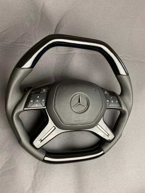 Mercedes-Benz W463 X166 W166 W212 Steering Wheel Piano Black Leather