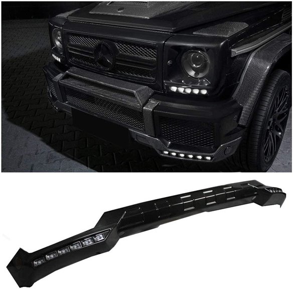 Carbon fiber front AMG bumper lip spoiler with LEDs for Mercedes-Benz G-Class W463