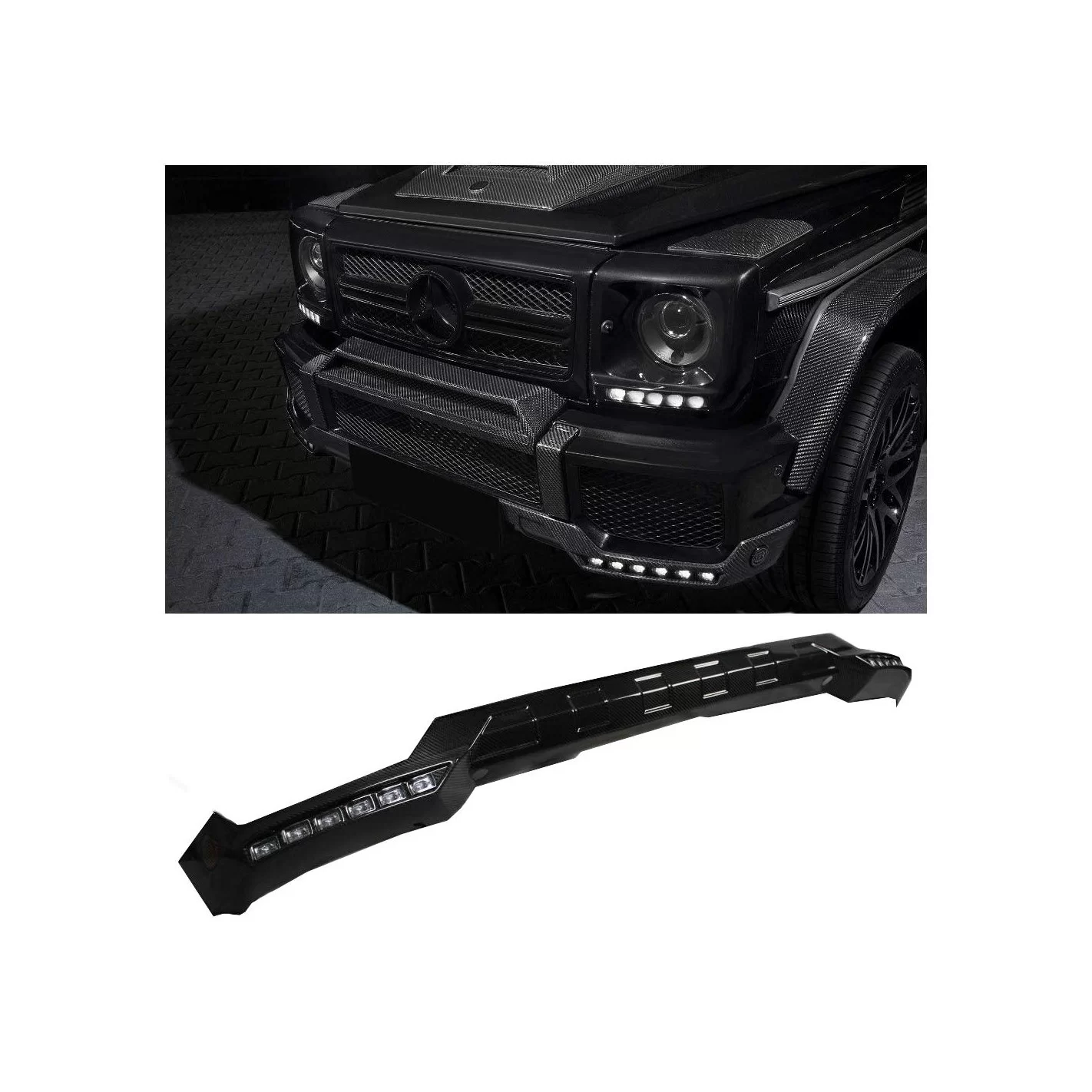 Carbon fiber front AMG bumper lip spoiler with LEDs for Mercedes-Benz G-Class W463