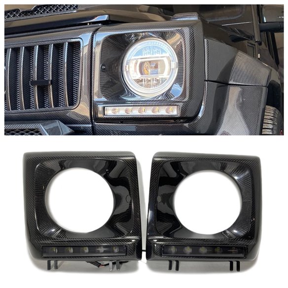 Carbon fiber front headlight covers with LEDs for Mercedes-Benz W463 G-Wagon