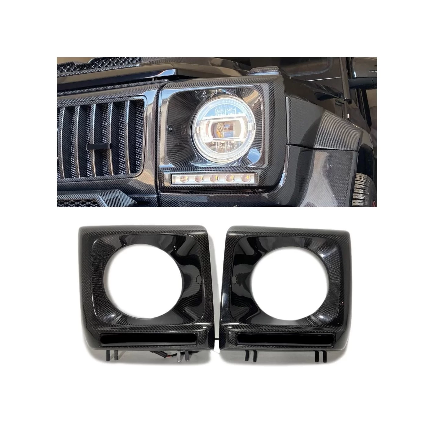 Carbon fiber front headlight covers 2 pcs set for Mercedes-Benz W463 G-Wagon