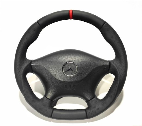 Mercedes-Benz Sprinter 2006-2015 Steering Wheel Black Leather with Red 12 o'clock stripe