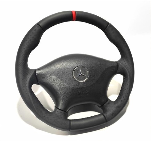 Mercedes-Benz Sprinter 2006-2015 Steering Wheel Black Leather with Red 12 o'clock stripe