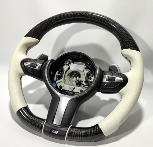 BMW F30 F15 F16 Steering Wheel Carbon White Leather