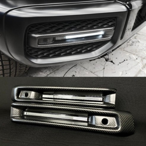 Carbon fiber front AMG bumper fog light covers with LED for Mercedes-Benz G-Class W463A