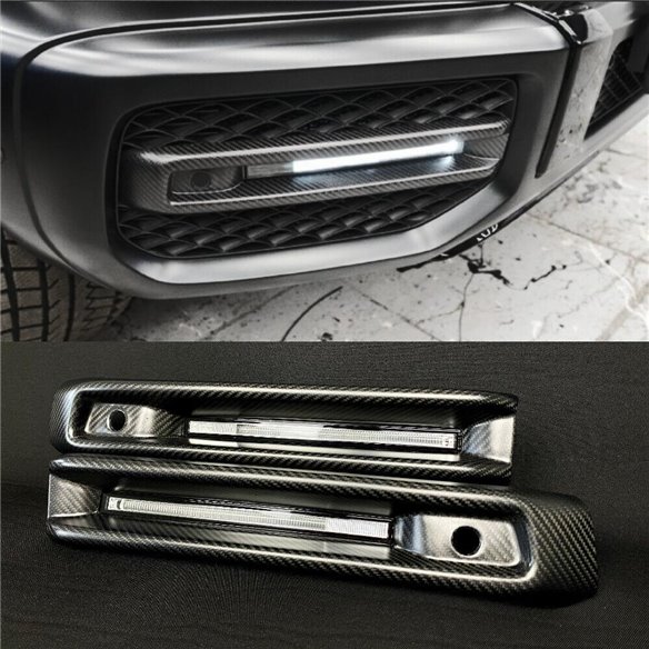 Carbon fiber front AMG bumper fog light covers with LED for Mercedes-Benz G-Class W463A