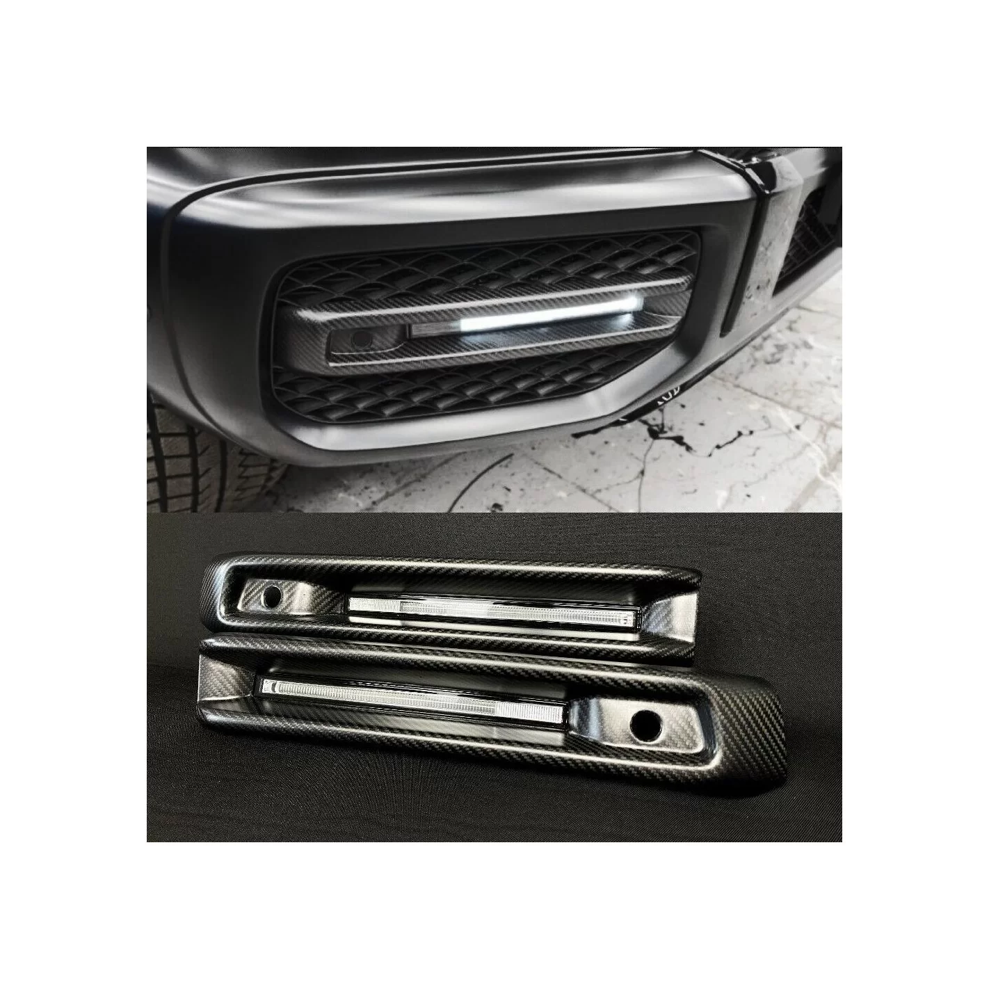 Carbon fiber front AMG bumper fog light covers with LED for Mercedes-Benz G-Class W463A