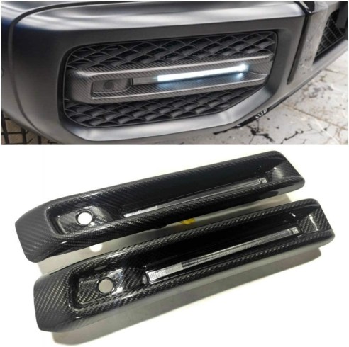 Carbon fiber front AMG bumper fog light covers with LED for Mercedes-Benz G-Class W463A