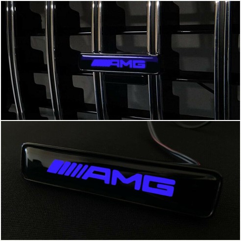 AMG Style BLUE Front Grille Badge Led Illuminated Logo for Mercedes-Benz cars