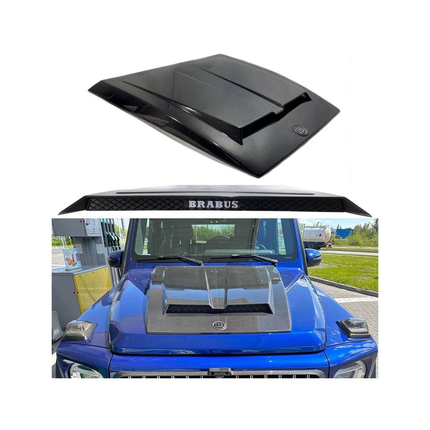 Carbon fiber Brabus hood scoop + badge for Mercedes Benz W463A G-Class G-Wagon