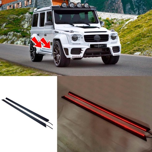 Fiberglass Mansory lower entrance mouldings trim with LED lights for Mercedes-Benz W463 G-Class