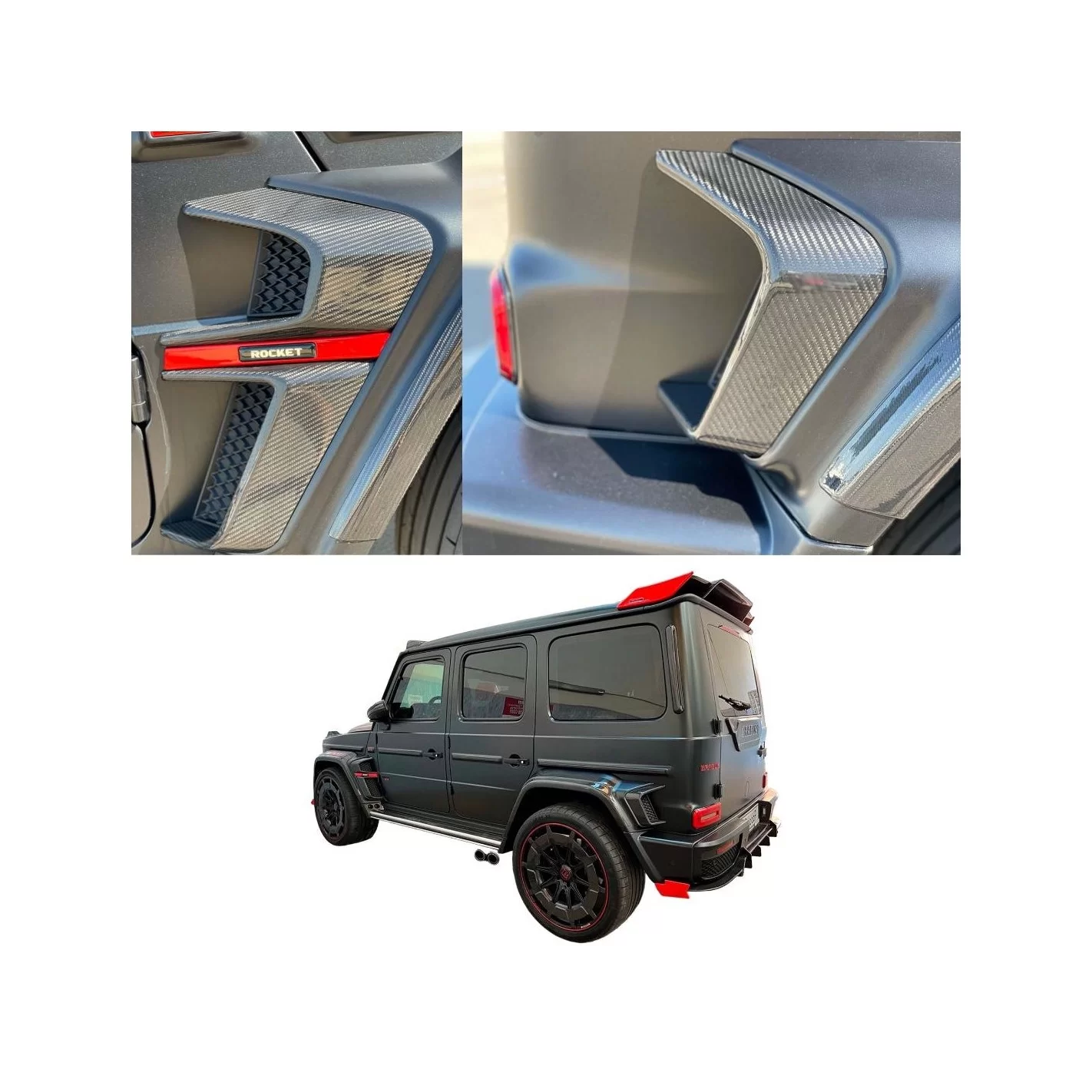 Carbon fiber Brabus Widestar Rocket style exterior trim body kit set insertions for Mercedes-Benz G-Class…