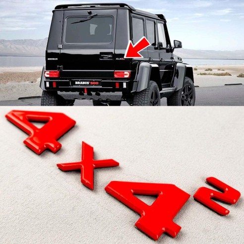  - Emblems - Red 4x4 Squared Badge Trunk Emblem 4pcs for Mercedes G Wagon W463 4x4 - 1 - Red 4x4 Squared Badge Trunk Emblem 4pcs