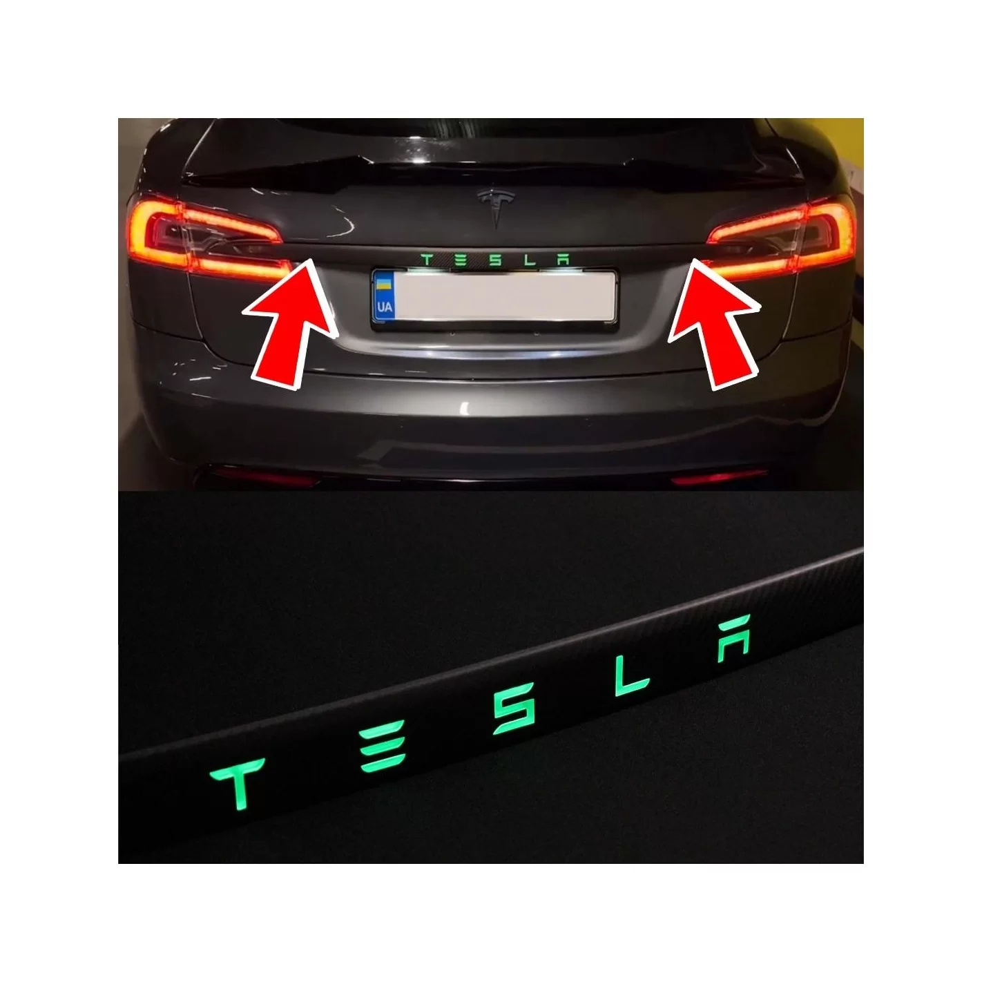 Carbon fiber rear trunk trim with LED for Tesla Modes S