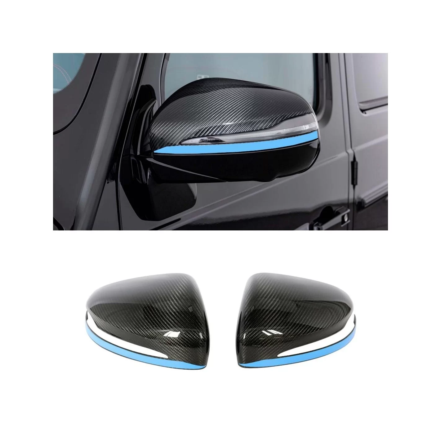 Carbon Fiber Mirror Covers with Blue Stripe for Mercedes-Benz G-Class W463A W464 G63