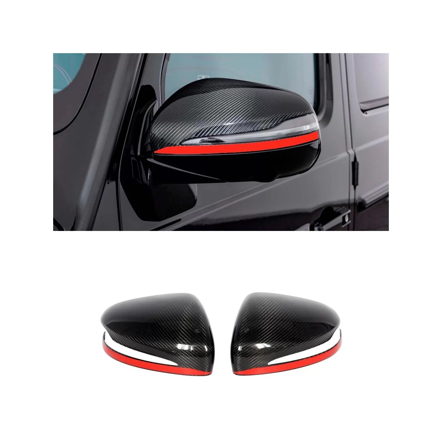 Carbon Fiber Mirror Covers with Red Stripe for Mercedes-Benz G-Class W463A W464 G63