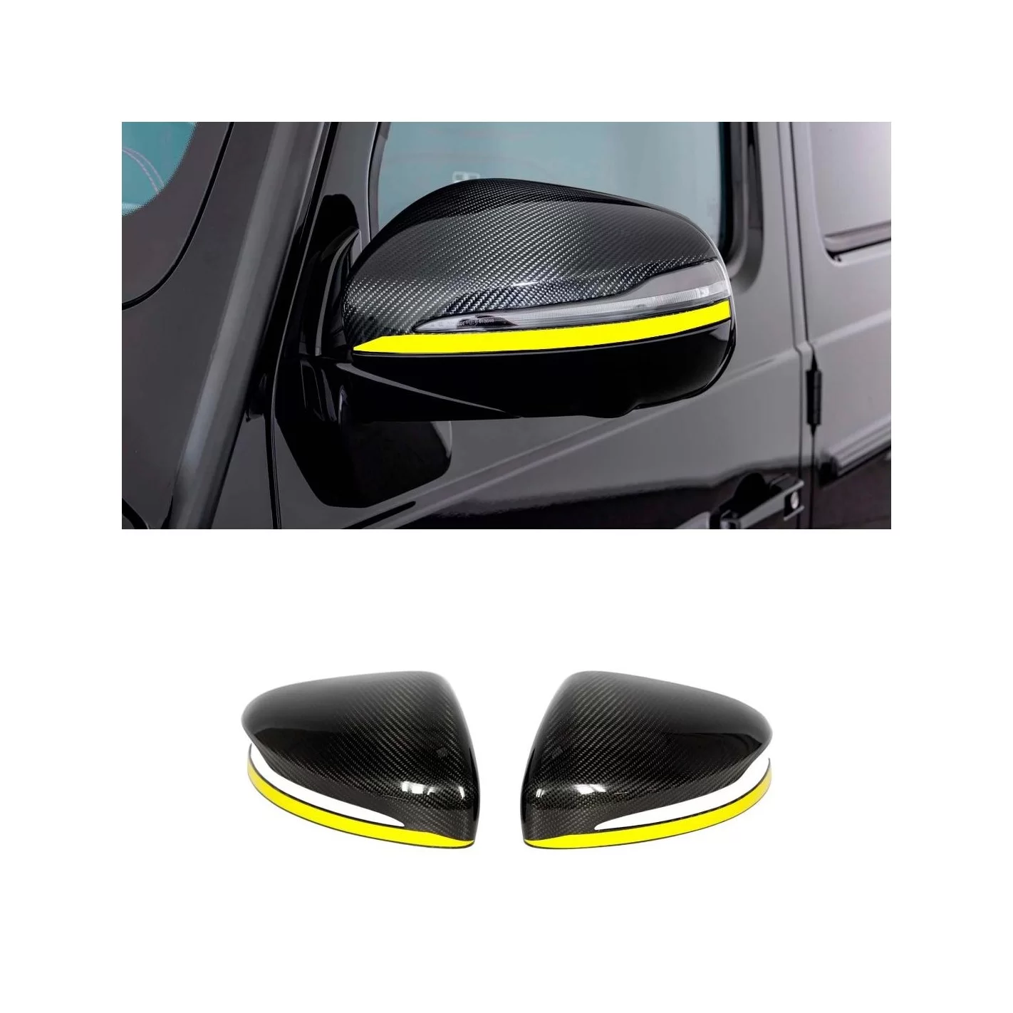 Carbon Fiber Mirror Covers with Yellow Stripe for Mercedes-Benz G-Class W463A W464 G63