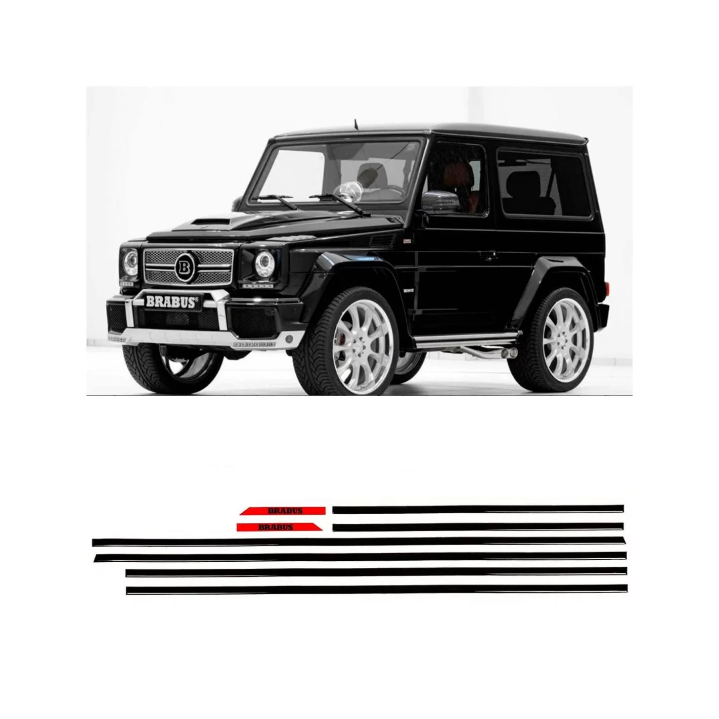 Brabus RED mouldings insertions black gloss for 3-door SWB Mercedes-Benz W463 G-Class