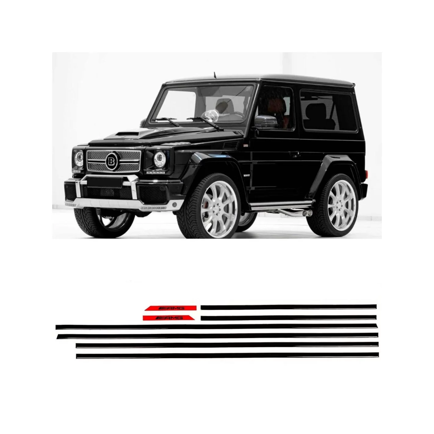 AMG RED mouldings insertions black gloss for 3-door SWB Mercedes-Benz W463 G-Class