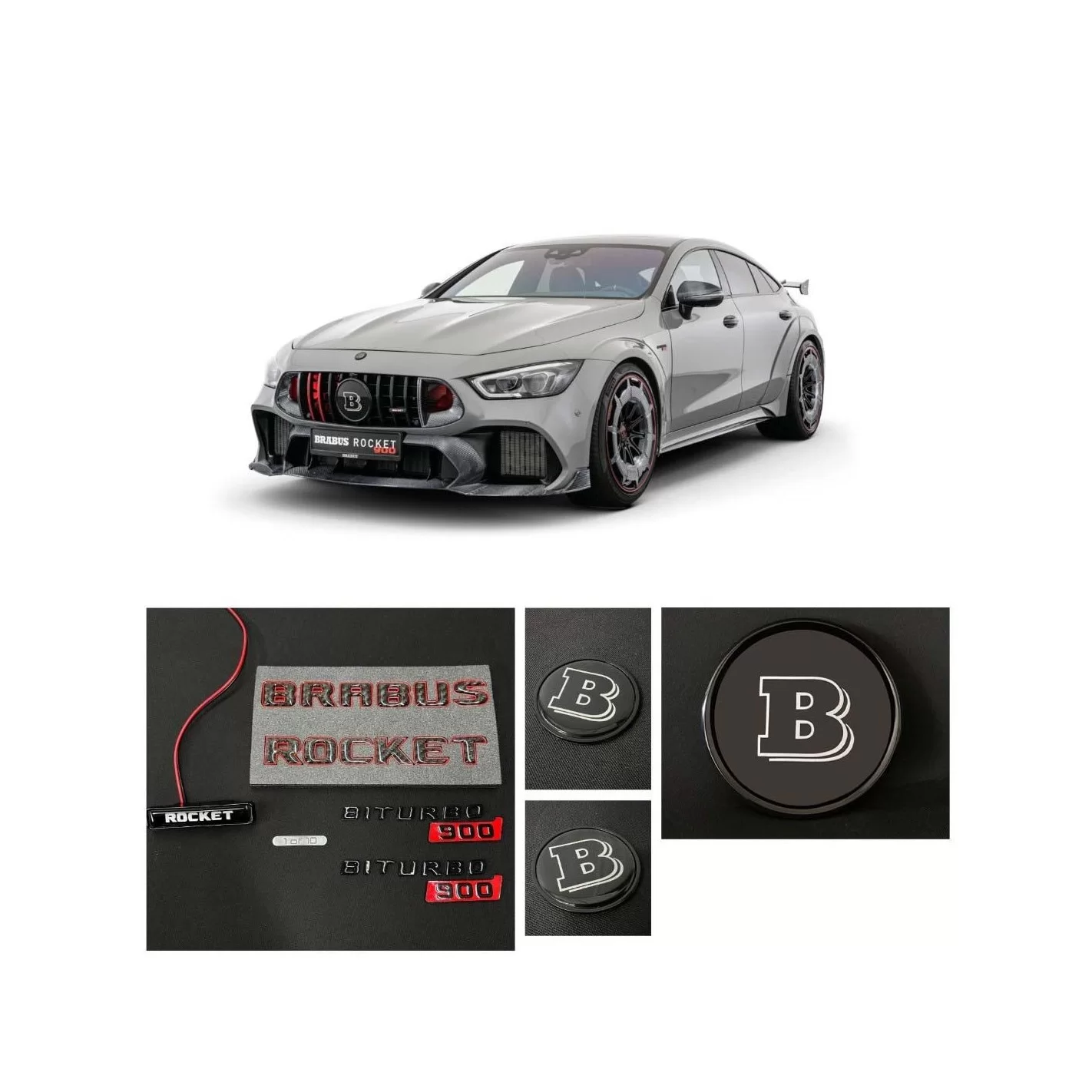 Brabus Rocket 900 LED emblem logo badges SET for Mercedes-Benz GT 4 door Coupe