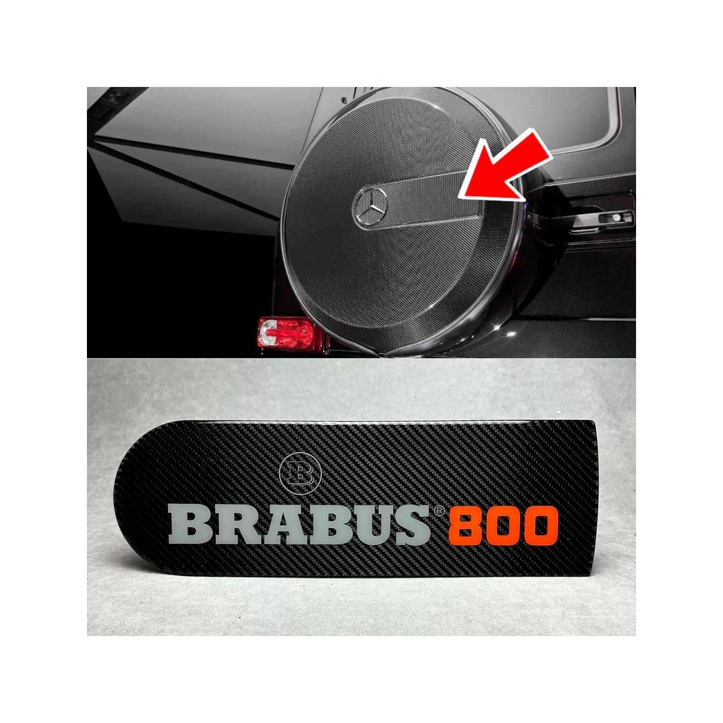 Carbon fiber badge emblem logo for rear spare tire wheel cover BRABUS 800 orange Mercedes-Benz W463A…