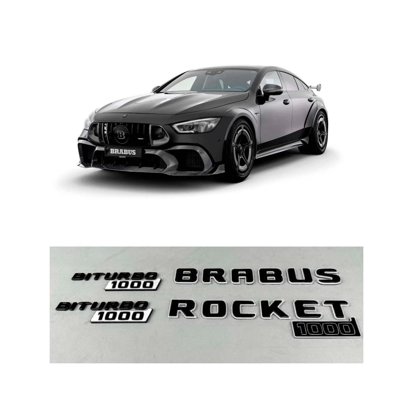 WHITE Brabus rocket 1000 badge emblem set for Mercedes-Benz cars GT 2024