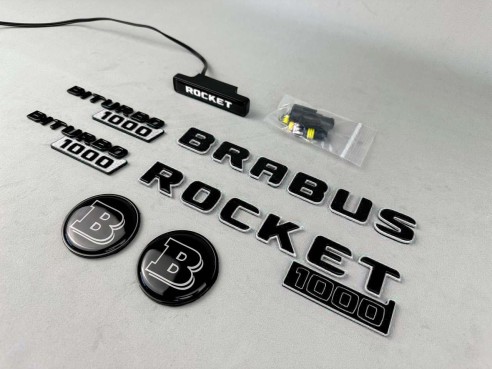 Full WHITE Brabus rocket 1000 badge emblem set for Mercedes-Benz cars GT 2024